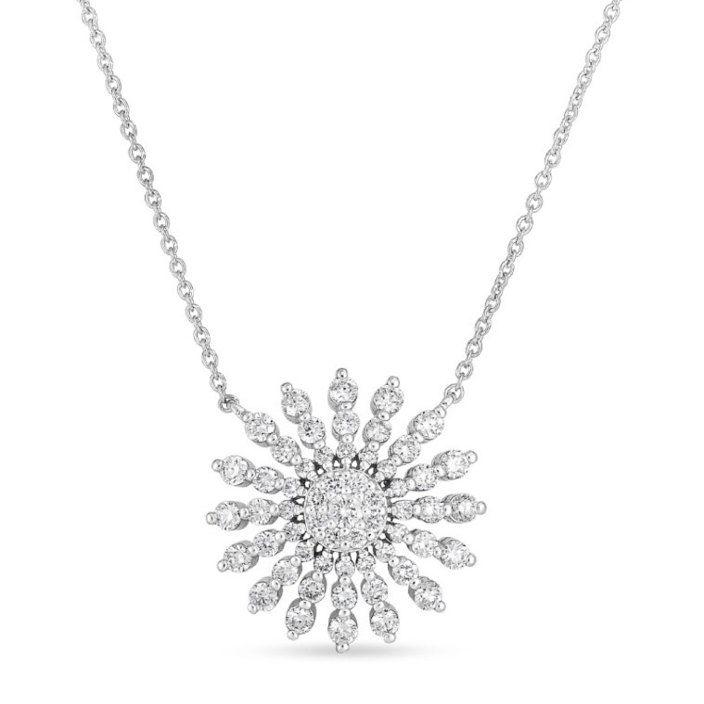 New Roberto Coin Tiny Treasures 18K White Gold Diamond Sunburst Necklace